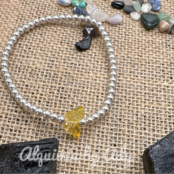 Edison crystal pearls dainty statement bracelet citrine butterfly - Picture 1 of 5